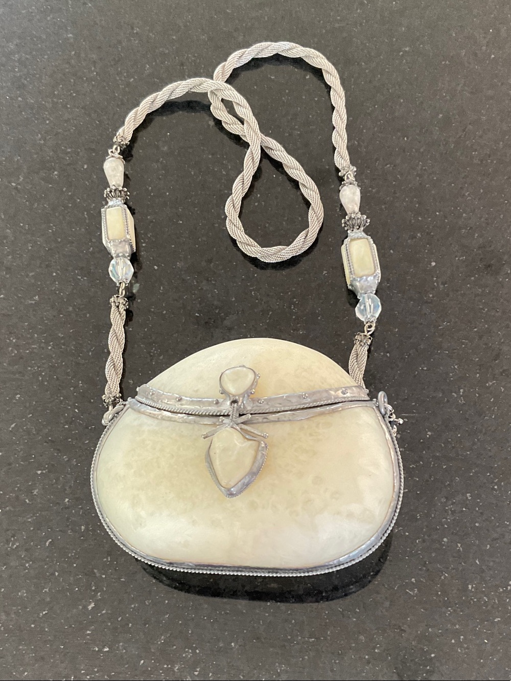 Maya E Vintage Handmade Resin Collectors Clutch with detachable strap